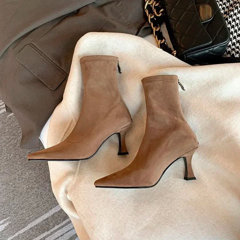 Pointed-Toe Block Heel Ankle Boots