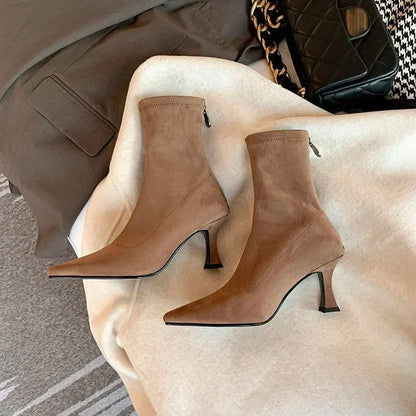 Pointed-Toe Block Heel Ankle Boots