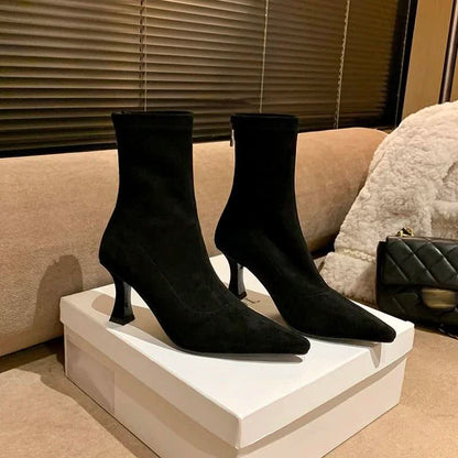 Pointed-Toe Block Heel Ankle Boots