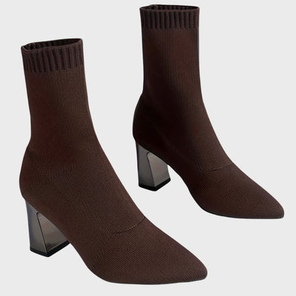 Pointed Toe Block Heel Sock Boots