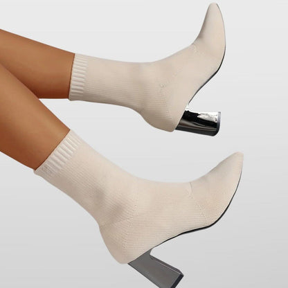 Pointed Toe Block Heel Sock Boots