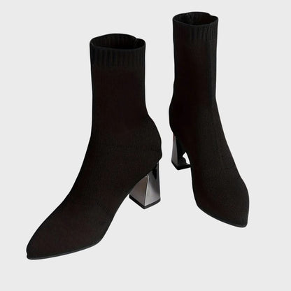 Pointed Toe Block Heel Sock Boots