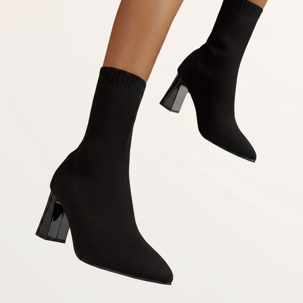 Pointed Toe Block Heel Sock Boots