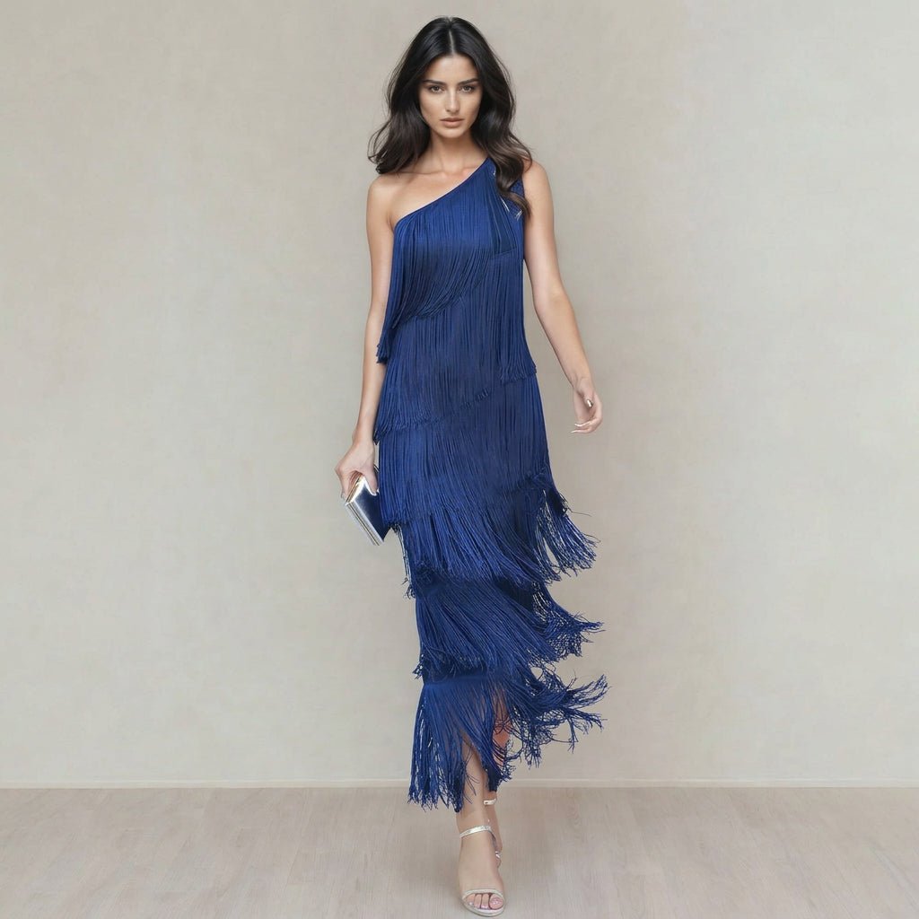 Blair | Women's One-Shoulder Fringe Maxi Dress