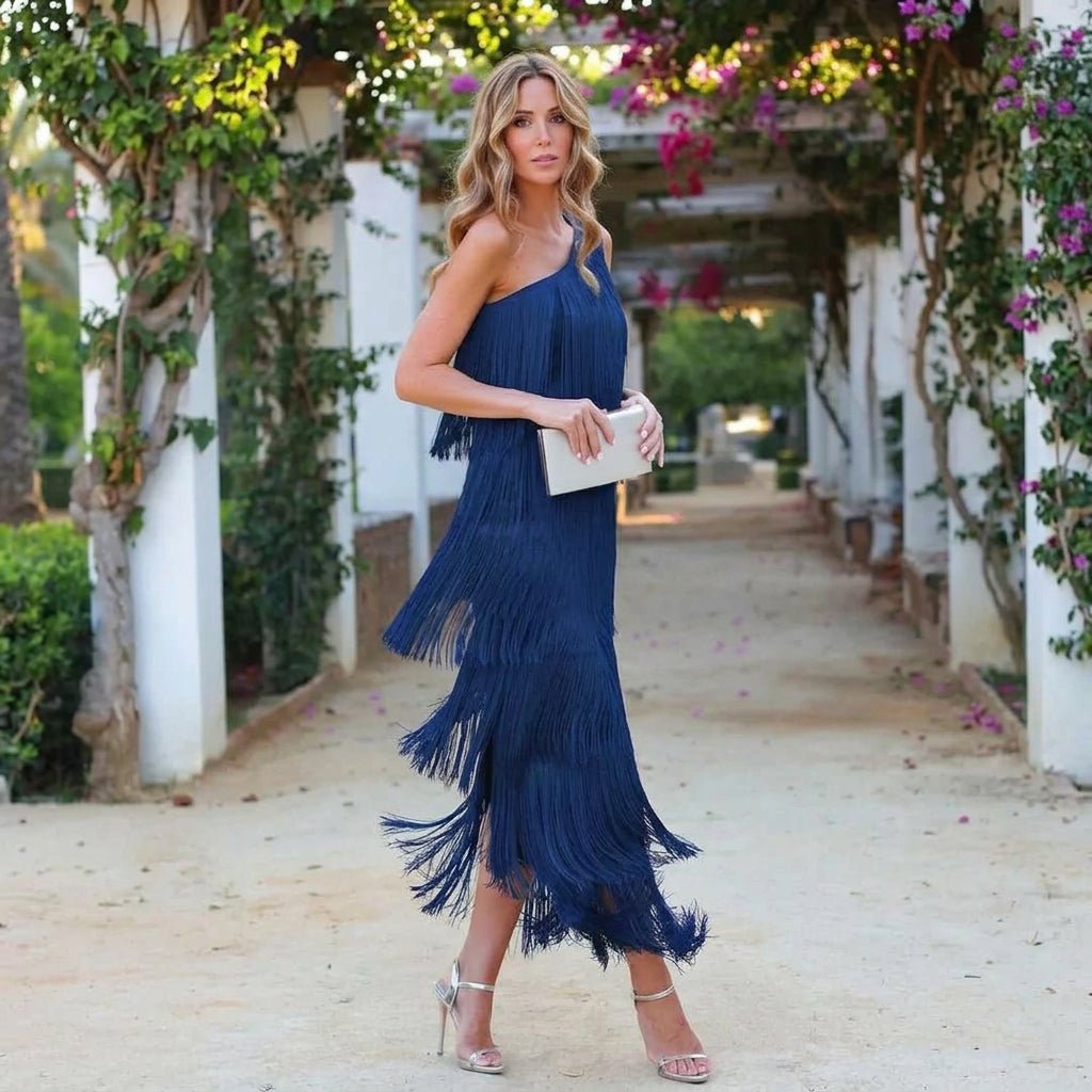 Blair | Women's One-Shoulder Fringe Maxi Dress