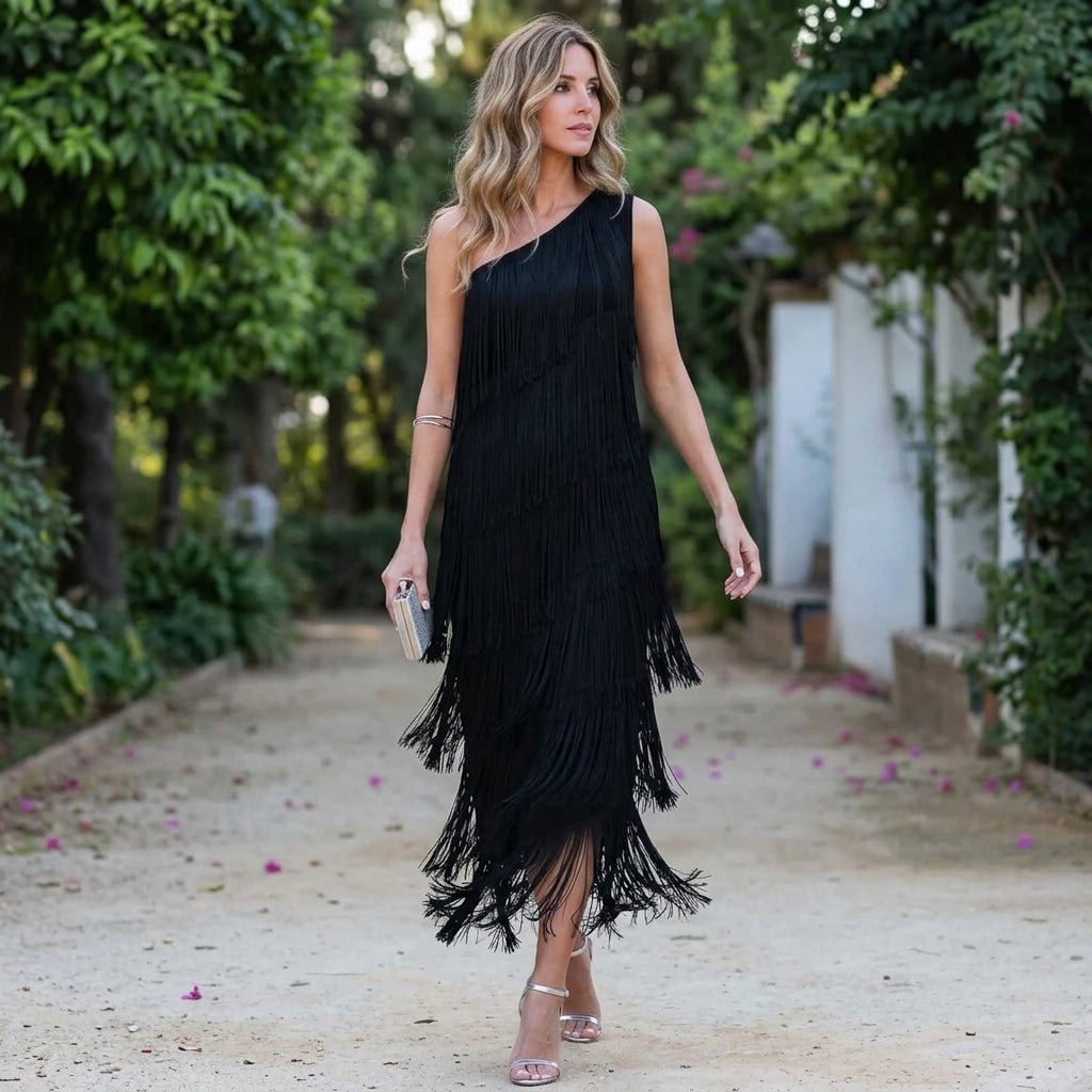 Blair | Women's One-Shoulder Fringe Maxi Dress