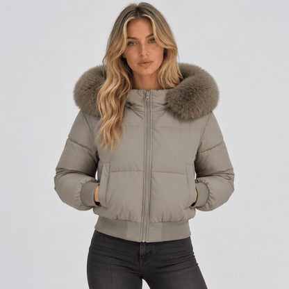 Romy taupe jacket, front view