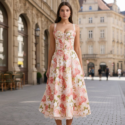 Korsettkleid mit dezentem Blumenmuster