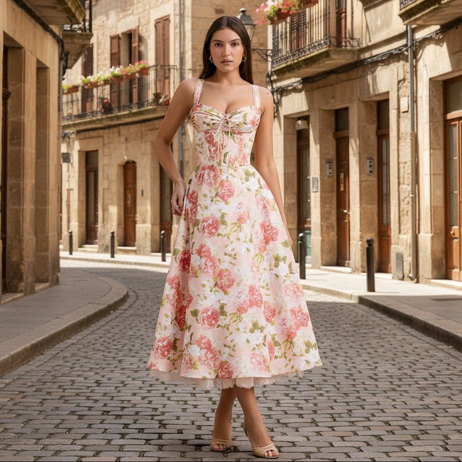 Korsettkleid mit dezentem Blumenmuster