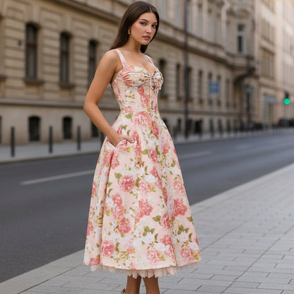 Korsettkleid mit dezentem Blumenmuster