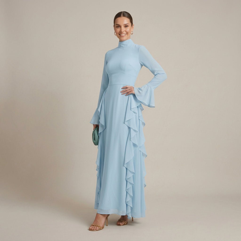 Mae | Women's Winter High Neck Ruffle Bodycon Dress