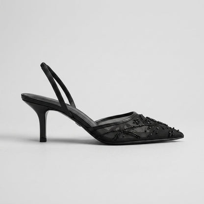 Embroidered Slingback Kitten Heel Footwear