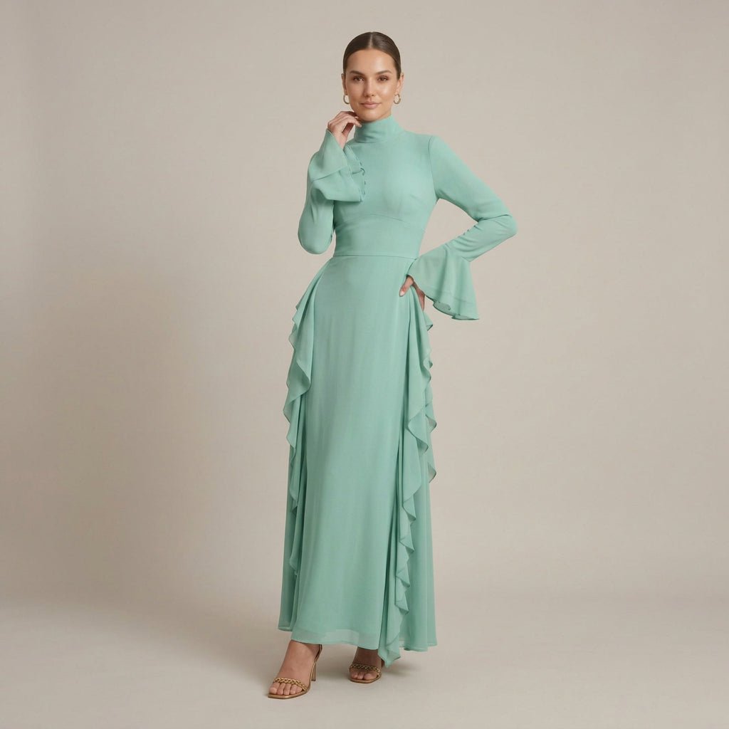 Mae | Women's Winter High Neck Ruffle Bodycon Dress