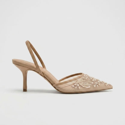 Embroidered Slingback Kitten Heel Footwear