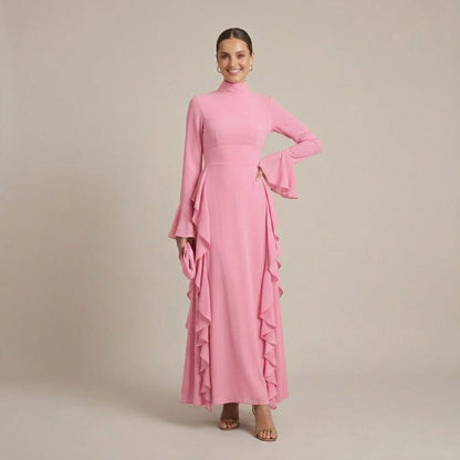 Mae | Women's Winter High Neck Ruffle Bodycon Dress