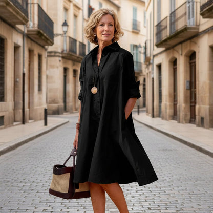 Relaxed Fit Collared Midi Shirt Dress