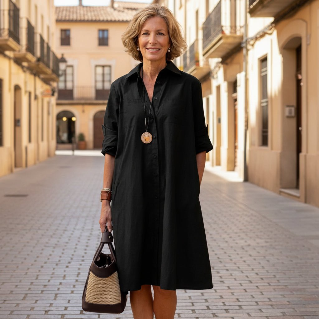 Relaxed Fit Collared Midi Shirt Dress