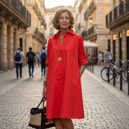 Relaxed Fit Collared Midi Shirt Dress