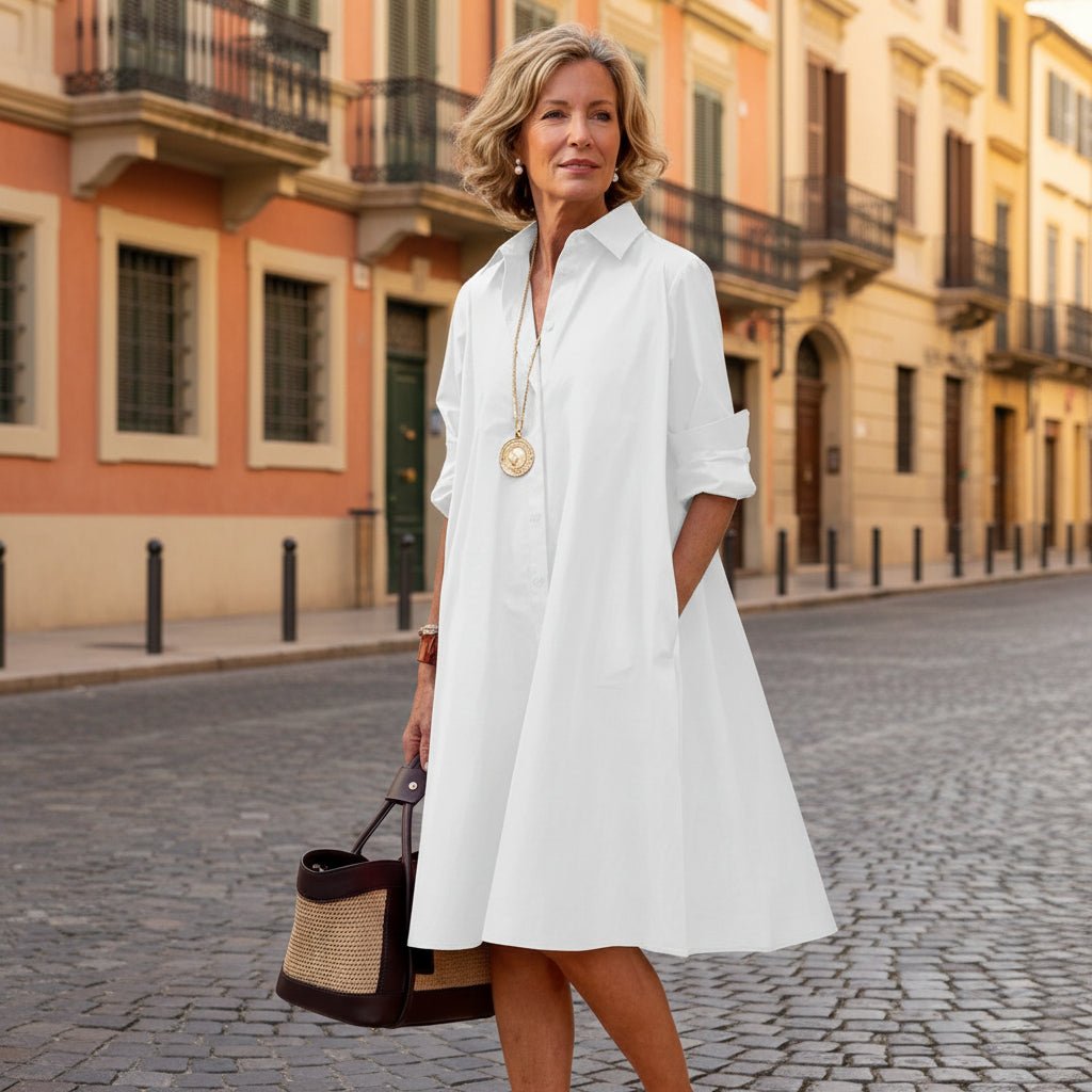 Relaxed Fit Collared Midi Shirt Dress