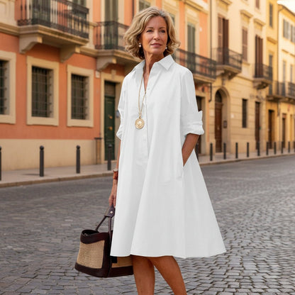 Relaxed Fit Collared Midi Shirt Dress
