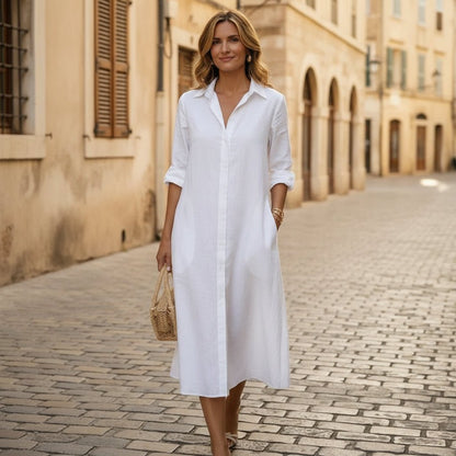 Relaxed Fit Collared Midi Shirt Dress