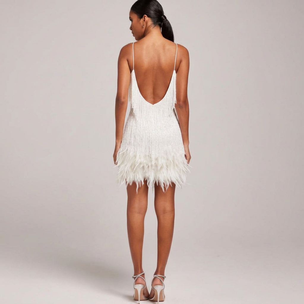 Kira | Women's Winter Beaded Fringe Mini Cocktail Dress