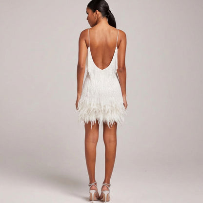 Kira | Women's Winter Beaded Fringe Mini Cocktail Dress