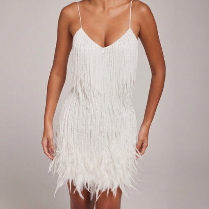 Kira | Women's Winter Beaded Fringe Mini Cocktail Dress