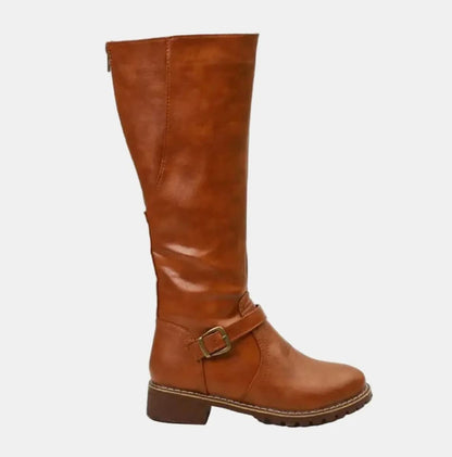 Buckle-Strap Knee-High Riding Boots