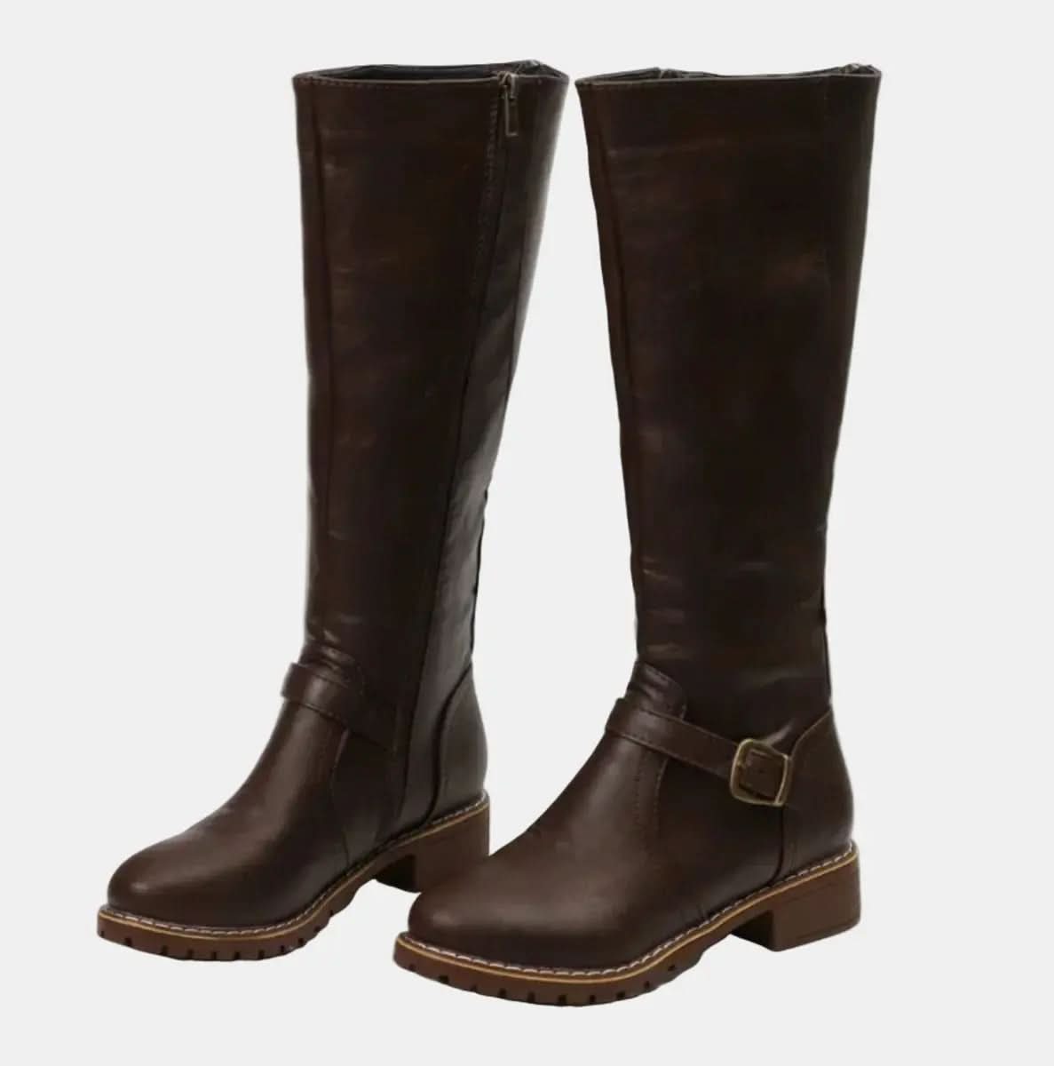Buckle-Strap Knee-High Riding Boots