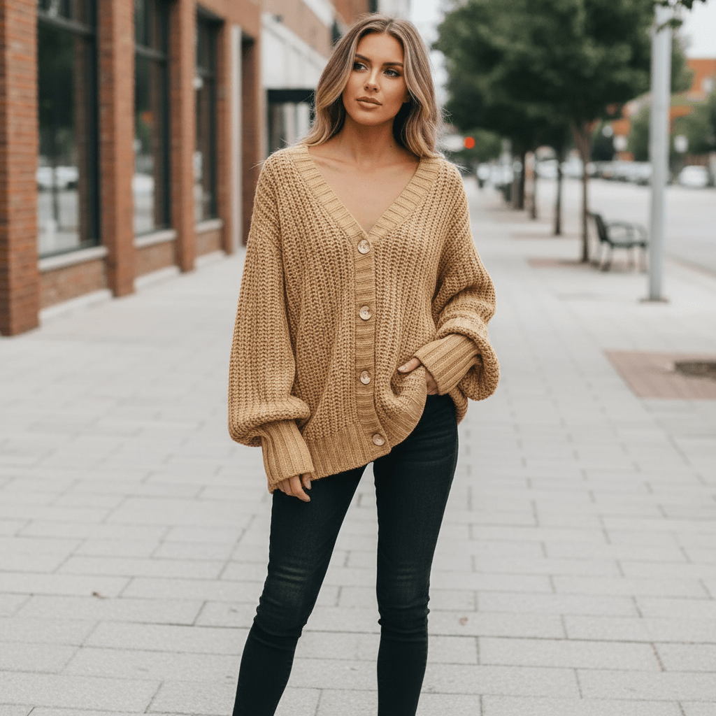 Lässige Strickjacke mit Ballonärmeln für jeden Tag