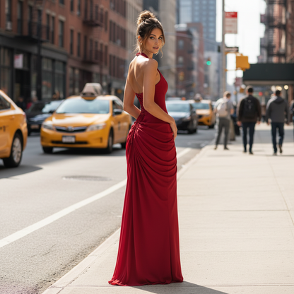 Halter Corset Maxi Dress with High Split