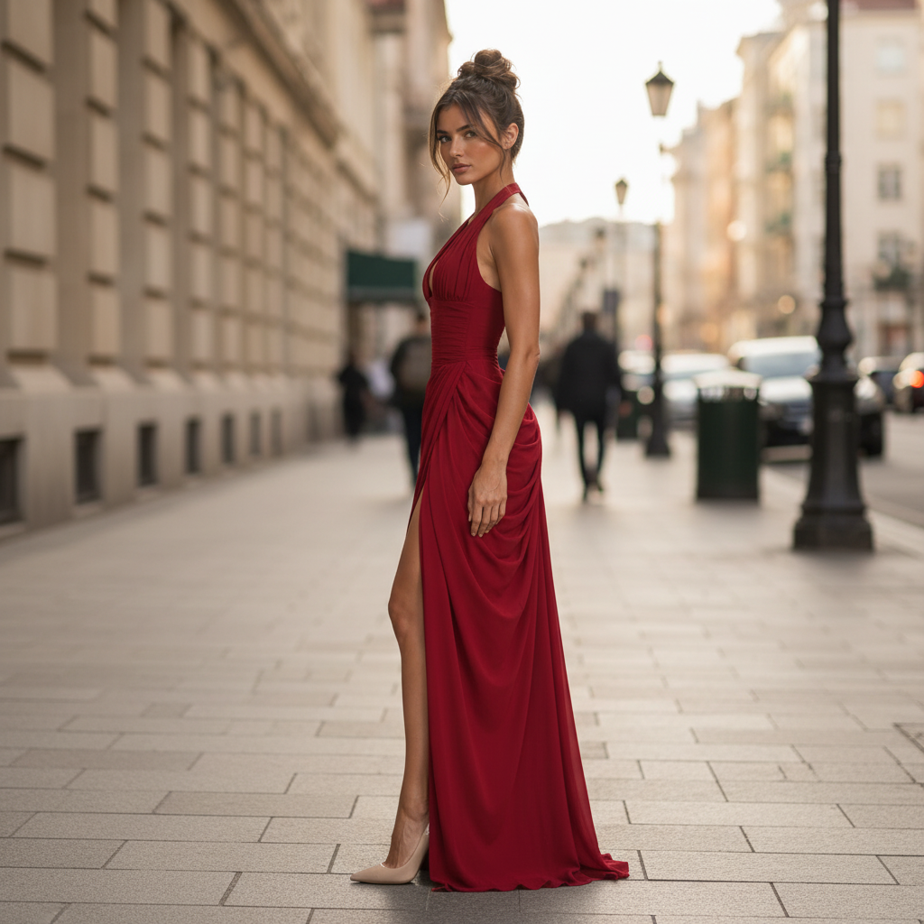 Halter Corset Maxi Dress with High Split