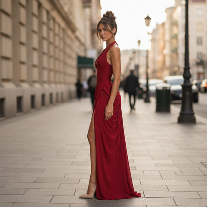 Halter Corset Maxi Dress with High Split