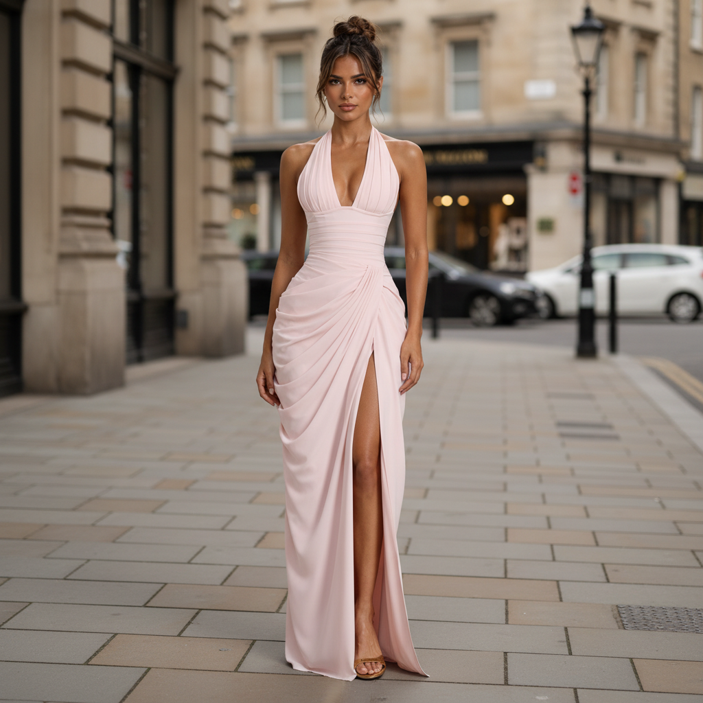Halter Corset Maxi Dress with High Split