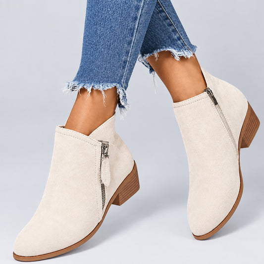 V-Cut Block Heel Ankle Boots