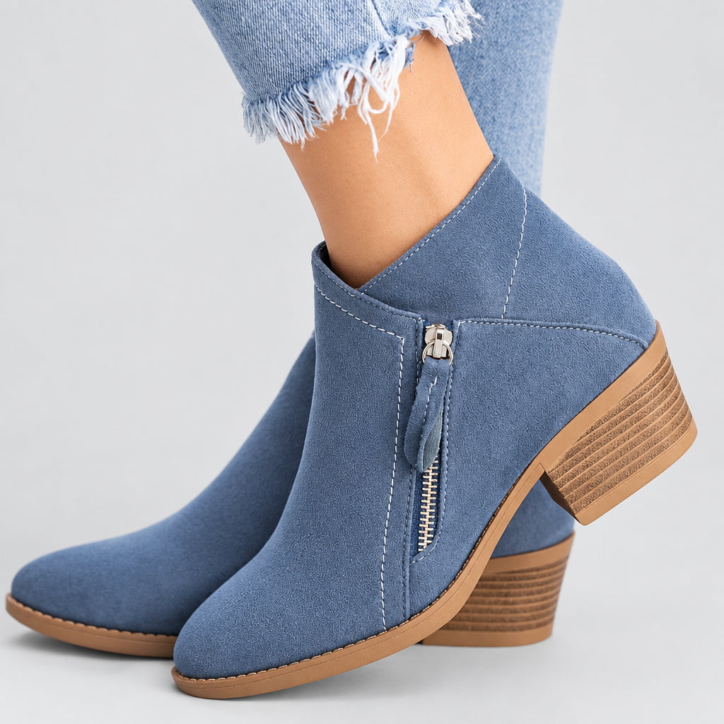 V-Cut Block Heel Ankle Boots