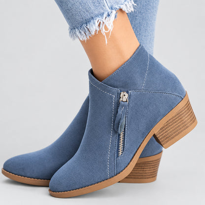 V-Cut Block Heel Ankle Boots