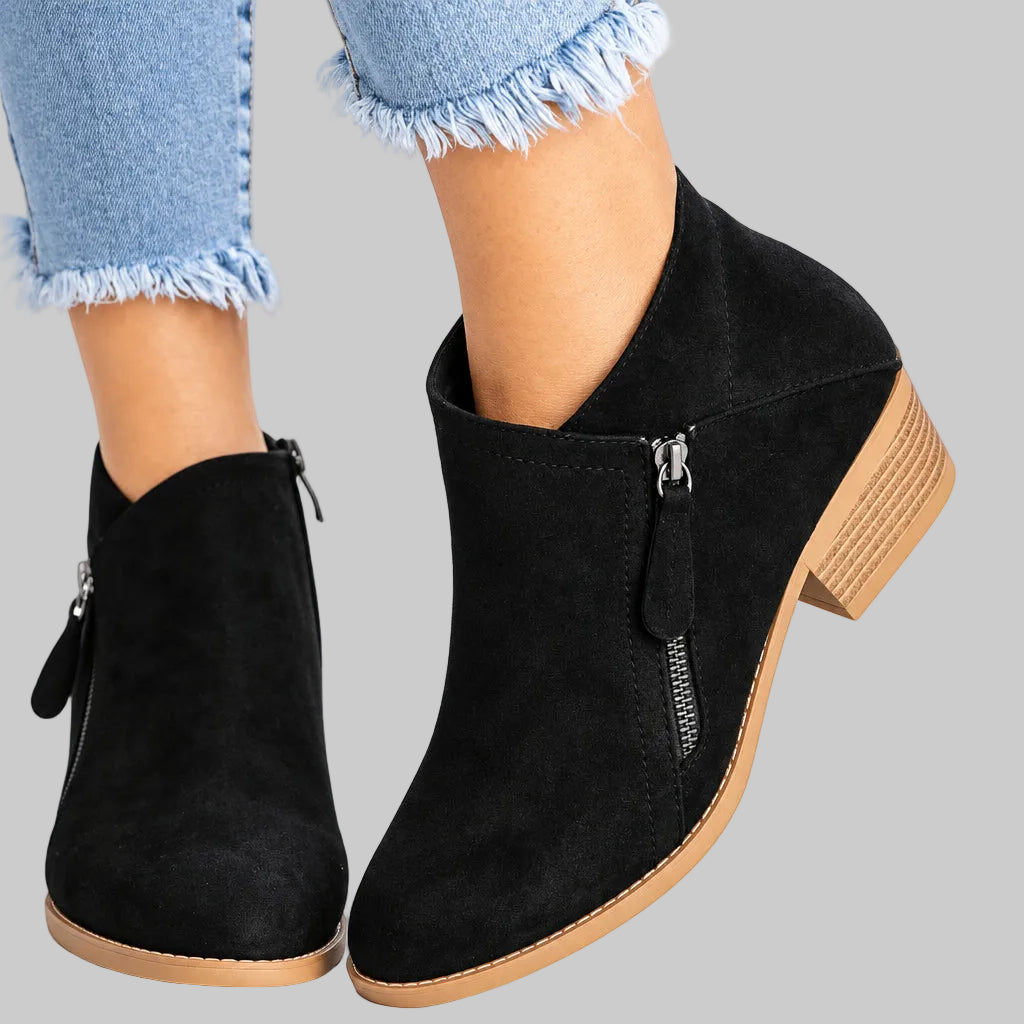 V-Cut Block Heel Ankle Boots