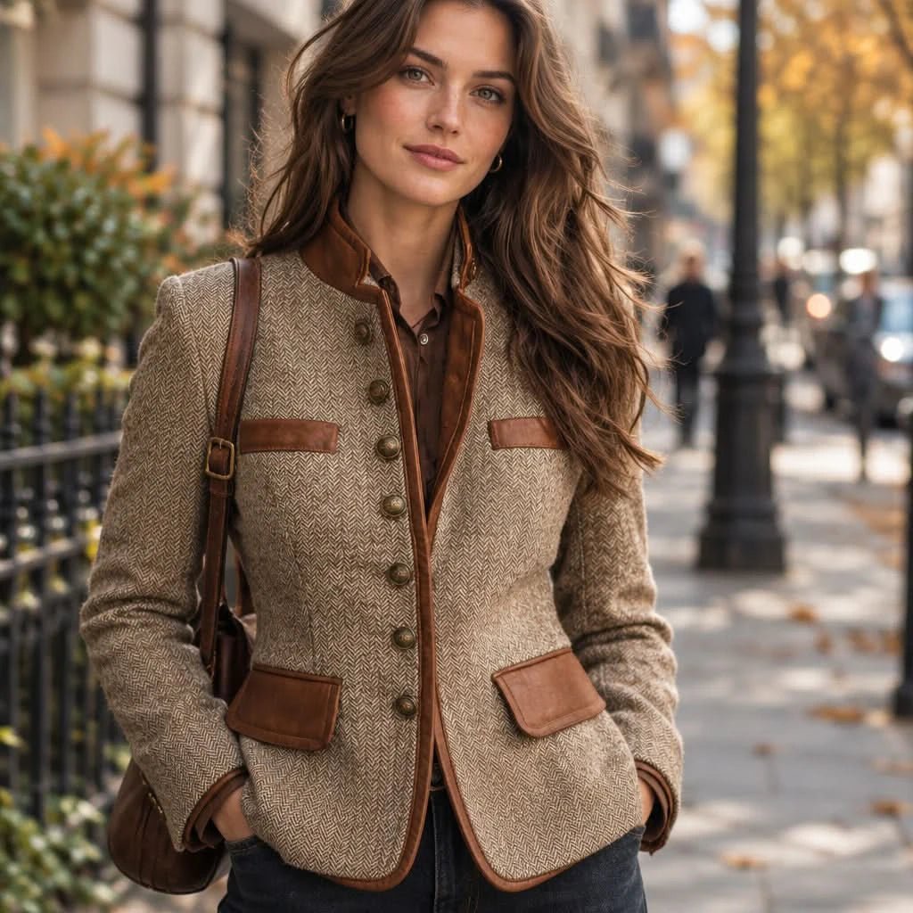 Zeitlose Fischgrätjacke mit Knopfleiste