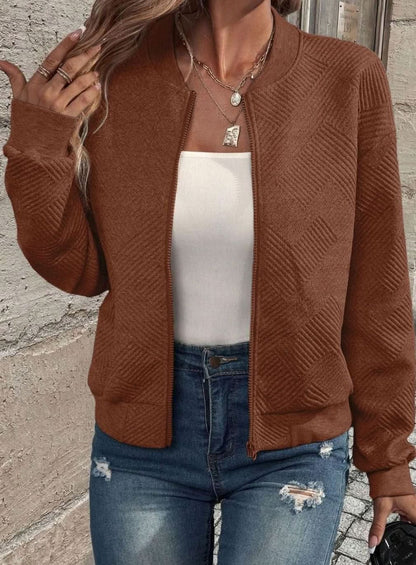 Textured Zip Up Bomber Cardigan