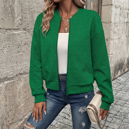 Textured Zip Up Bomber Cardigan