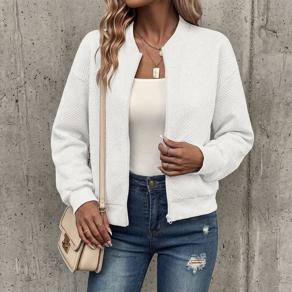 Textured Zip Up Bomber Cardigan