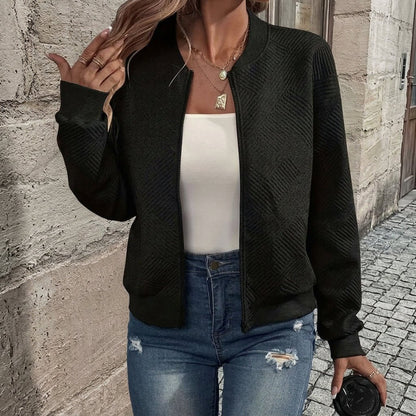 Textured Zip Up Bomber Cardigan